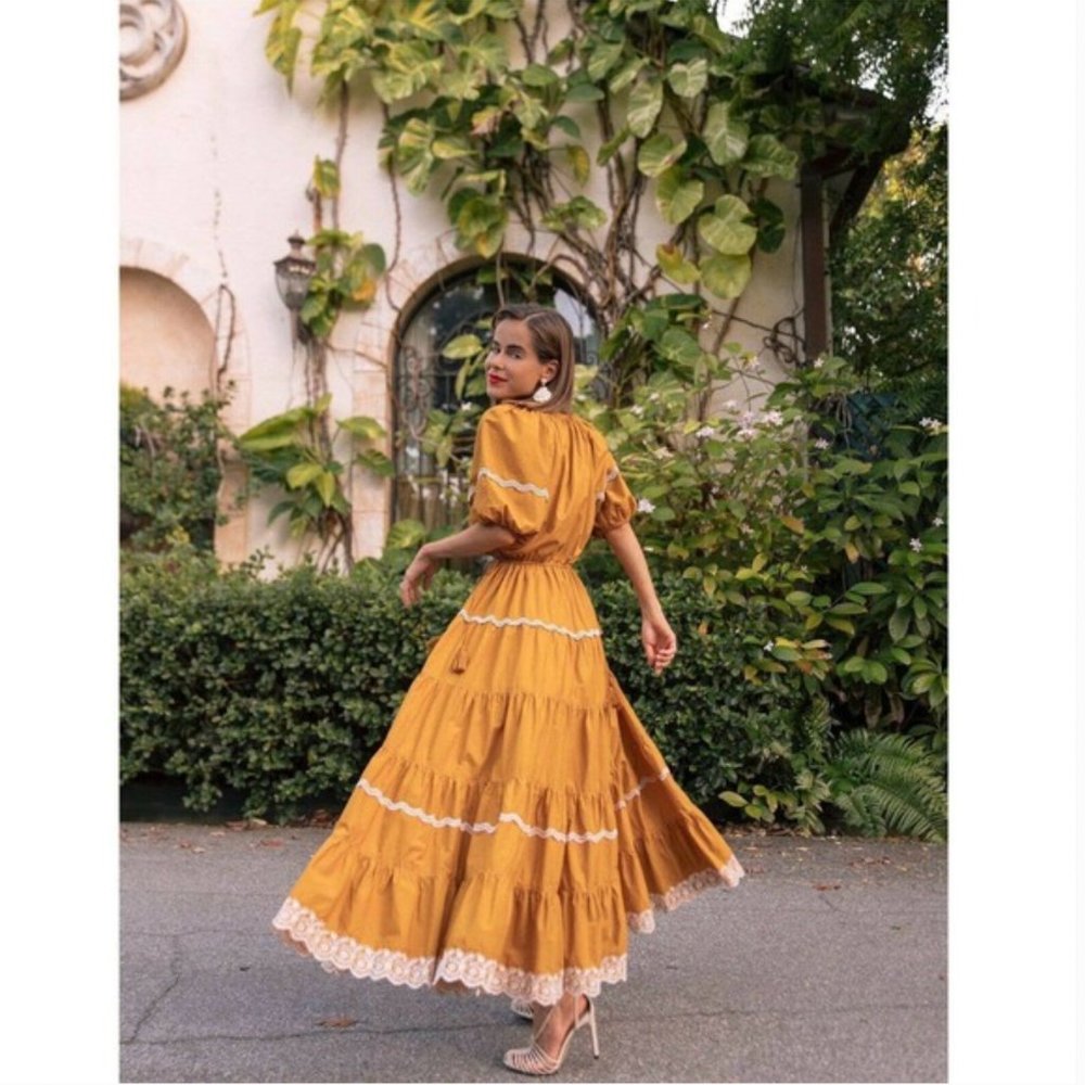Ulla Johnson Claribel Ruffled Midi Dress 2 Cotton Prairie Mustard Yellow